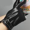 Touch Screen Leather Gloves Men's Velvet Button Design Imitation Leather Autumn and Winter Korean Version Cycling Driving Gloves