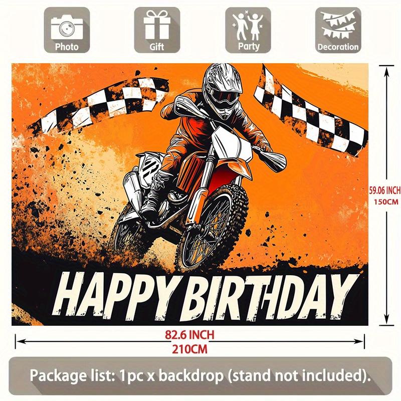 1pc Motorcycle Off-road Rider Off-road vehicle checkered flag Orange sports background - Vibrant polyester party banner