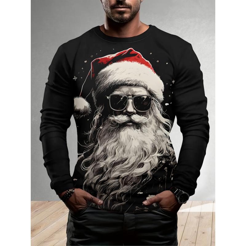 Christmas Theme Santa Claus 3D Prints Casual Men's Long Sleeved T Shirt Tee Sports Pullover Crew Neck Tops Spring&Fall Clothing