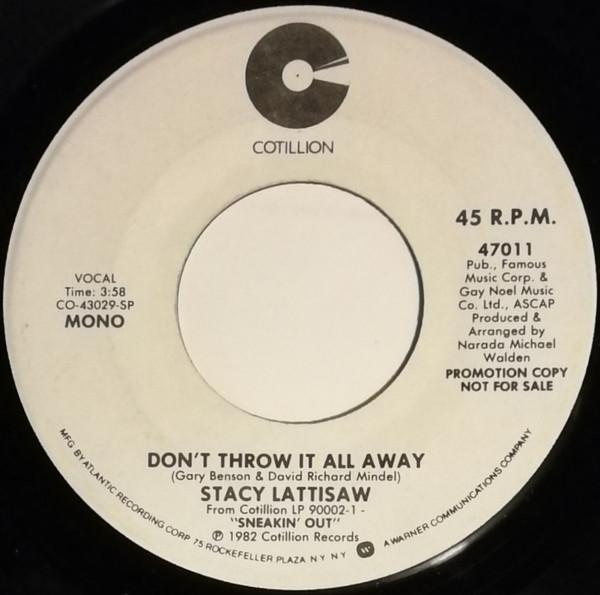 7inch Record STACY LATTISAW - Don't Throw It All Away 47011PROMO Cotillion 1982 Canada Soul/Funk Used