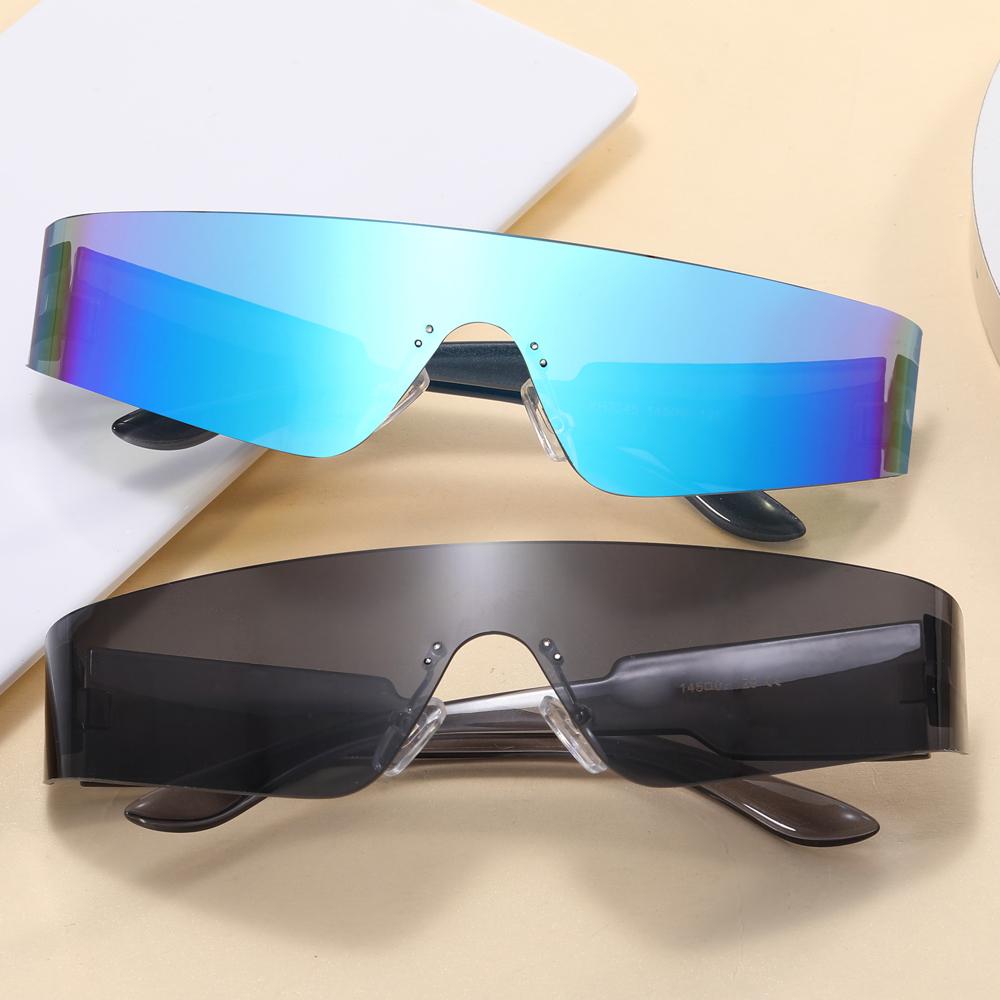 Superhot Eyewear 28061 Fashion Cyberpunk New Futuristic Wrap Around Y2K One Piece Lens Rimless Sport Sunglasses