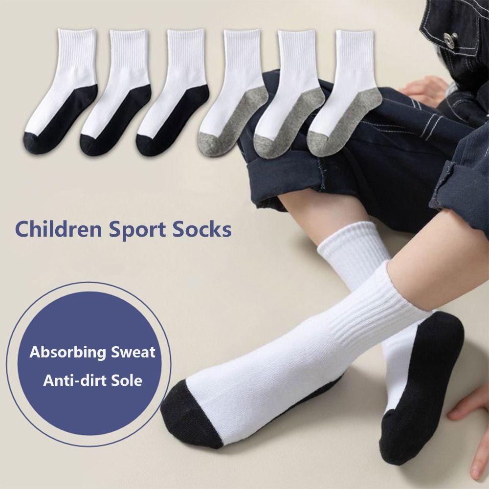 1 Pair Grey Black Sole Children White Socks Solid Color Baby Hosiery Sport Socks Absorbing Sweat Cloth Accessories Spring