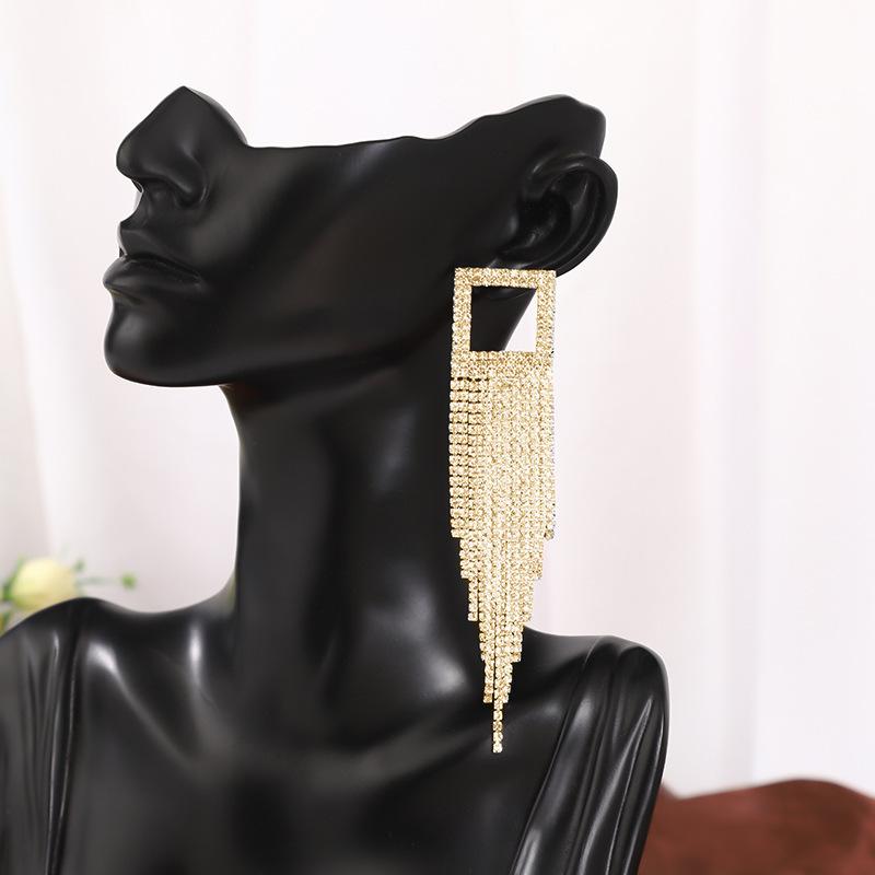 Long Tassel Earrings Design Sense Geometric Exaggerated Earrings Women'S Personality Trend Round Bead Earrings Jewelry