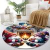 Cozy Gnomes by the Fireplace Print round rug, living room, bedroom, playroom carpet, non slip floor mat, gift