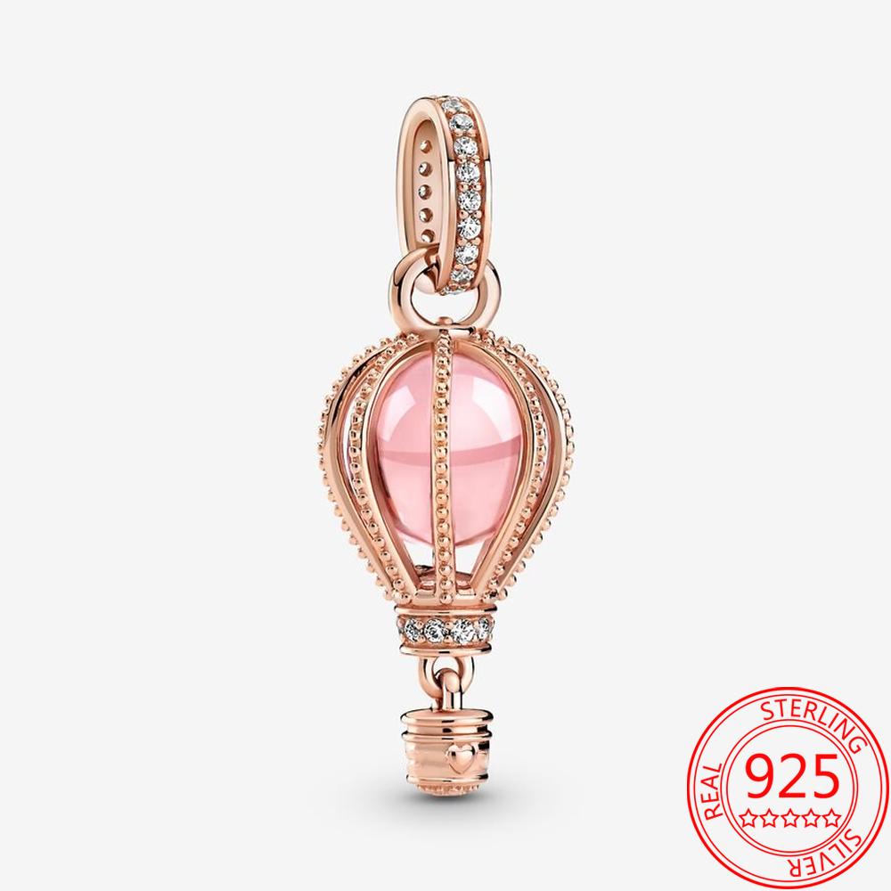 New Arrival 925 Sterling Silver Little Yellow Duck Pink Air Balloon Charm Fit Fashion Bracelet Necklace Jewelry Gift Making