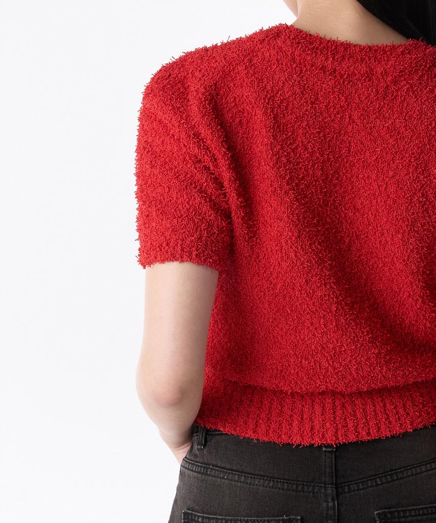 MUSINSA STANDARD WOMAN Женский вязаный топ с круглым вырезом и коротким рукавом из фантазийной пряжи [Красный]