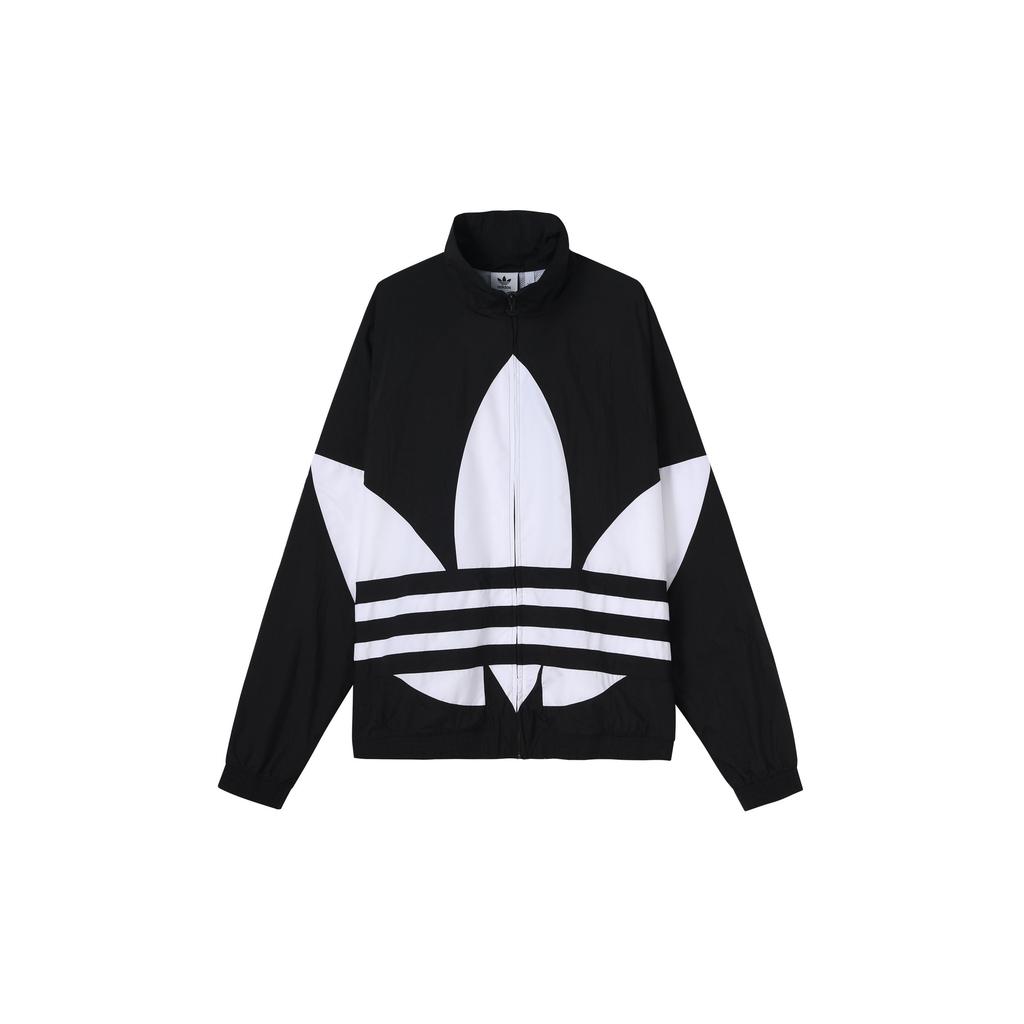 adidas Оригинальный спортивный топ с большим трилистником, ночной морской, на молнии, ретро спортивная куртка, мужские топы, черный FM9892