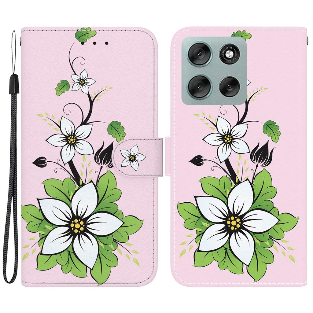 Для Motorola Moto G56 5G Кошелек Чехол для телефона Противоударный с принтом из кожи Книжка с ремешком