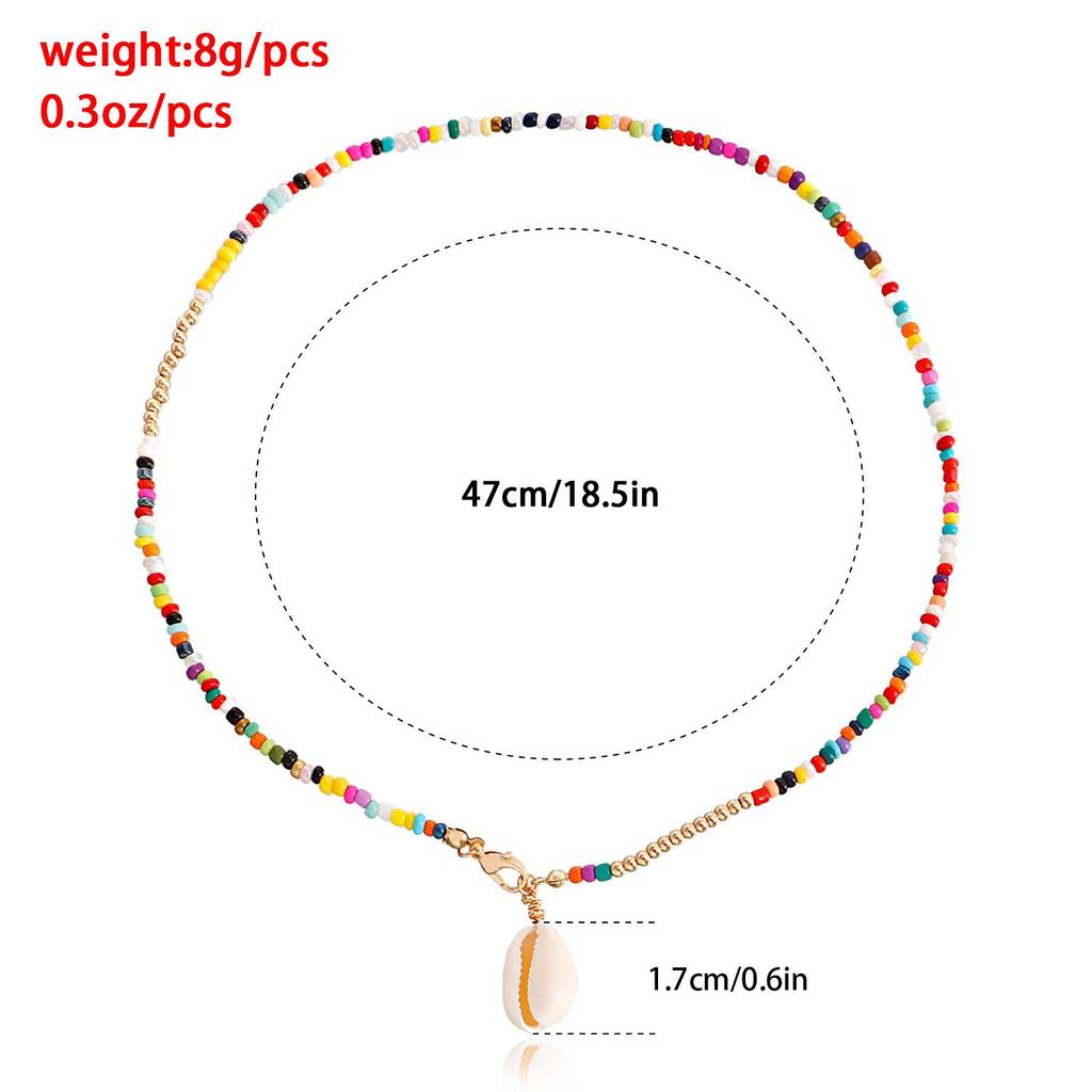 Bohemian Double-Layer Colored Rice Beads Shell Necklace - European & American Beach Style