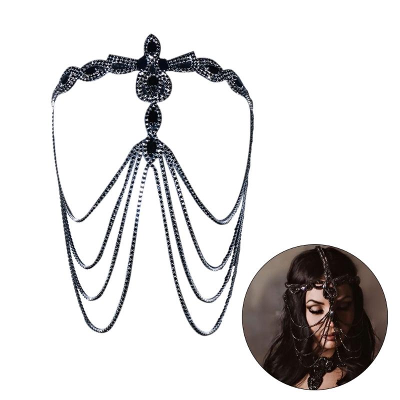 Черная маска со стразами для женщин Роскошный и загадочный костюмный головной убор Удобный аксессуар для вечеринки