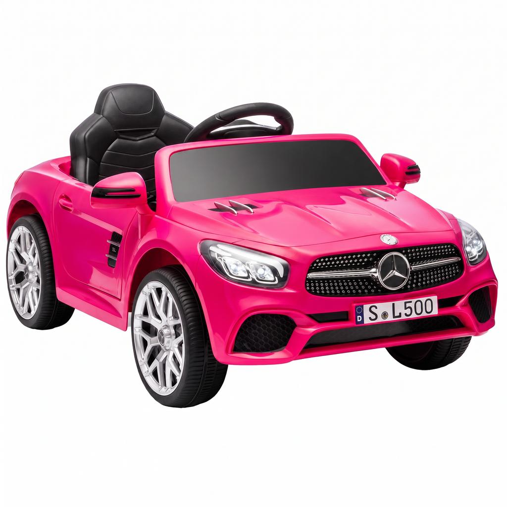 Electric Ride-On Car, 12V, Mercedes-Benz SL500, 3-5 km/h, 2 Motors, Remote, Ages 3-5, Pink