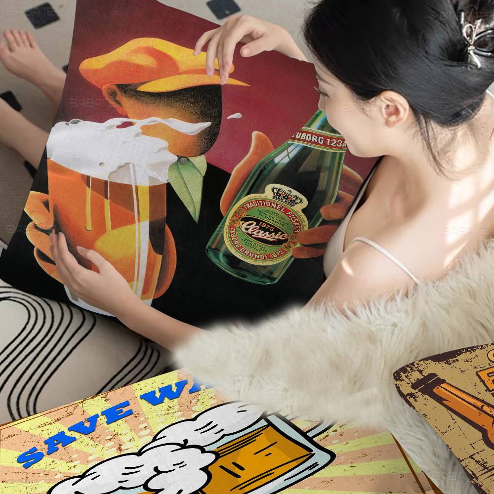 Anime Retro Beer Drink Art Pillow Cover for Bedroom Room and Living Room Sofa Decorative Cushion Cover