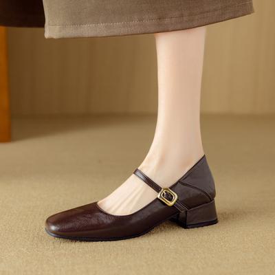 Новые четырехсезонные одинарные туфли, повседневные женские кожаные туфли с неглубоким вырезом и на низком каблуке, на резиновой подошве, балетки, женские туфли с квадратным носком и низким верхом