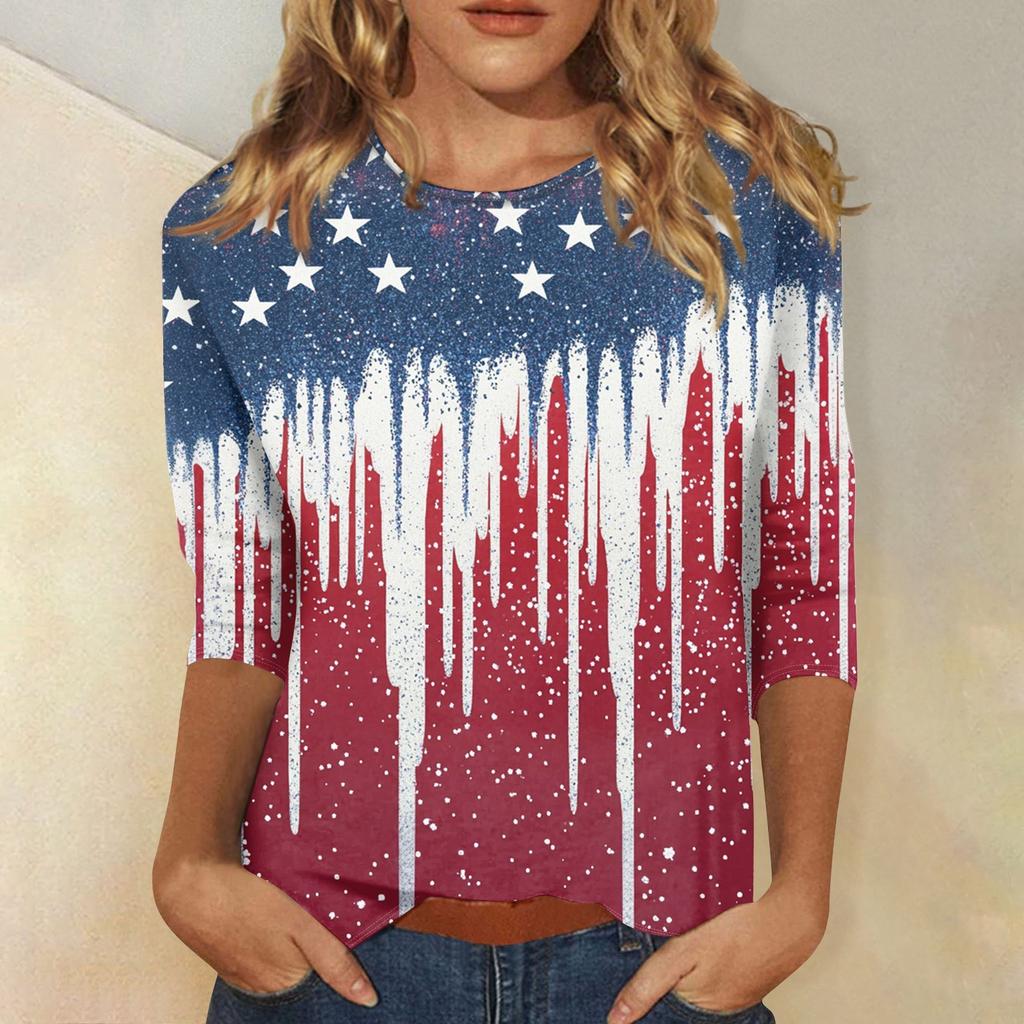 Women's Fashion Casual Seven-Point Sleeve Print Round Neck Top