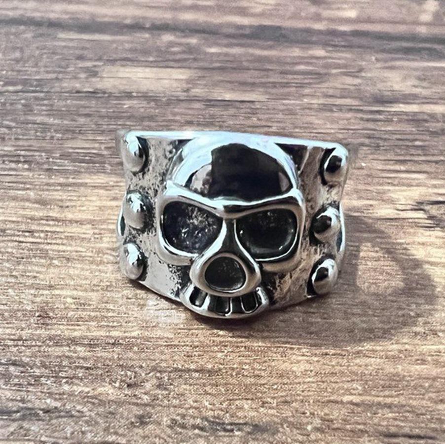 Textured Tough Guy Skull Totem Dark Punk Rock Hip Hop Old Ring