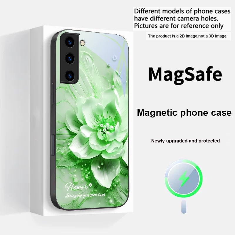 Цветущие синие цветы Для Samsung S25 S25 Edge S25Ultra S8 9 10 20 S21 Pro 22 Plus S23 FE S24 Ultra Magsafe Стеклянный чехол для телефона