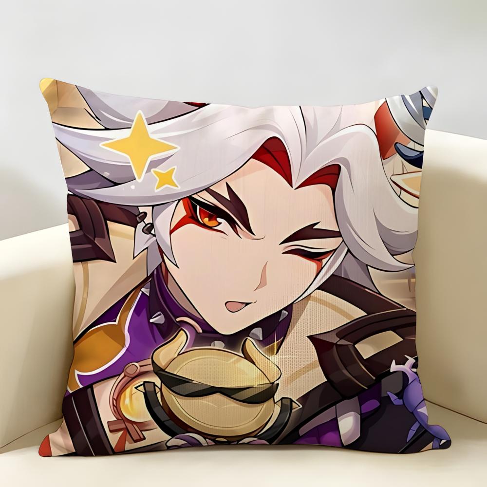 Arataki Itto Genshin Impact Cushion Cover Natural Linen Organic Fabric DoubleSided Printing Room Sofa Decor Pillow Case