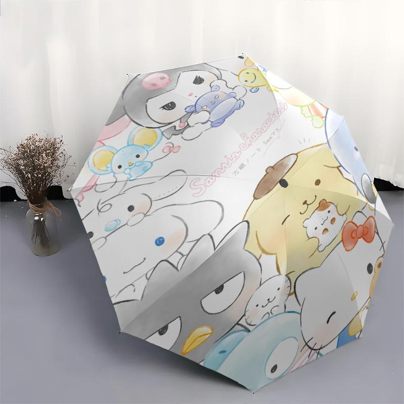 Sanrio Automatic Open/Close Umbrella-Cute Umbrella with Cute Design, Portable 3-Fold Compact Umbrella for Men & Women, Halloween Christmas G