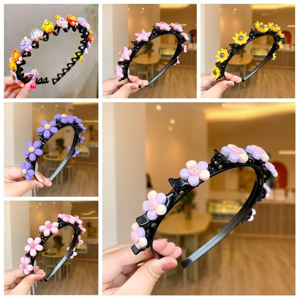 Braided Double Bangs Hairpin Hairband Colorful Flower Kids Teeth Headband  Headwear