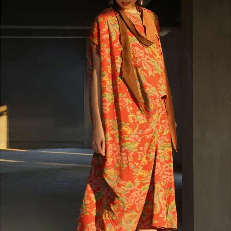 Johnature Женские винтажные нерегулярные платья с круглым вырезом без рукавов и цветочным принтом, летнее женское платье в китайском стиле