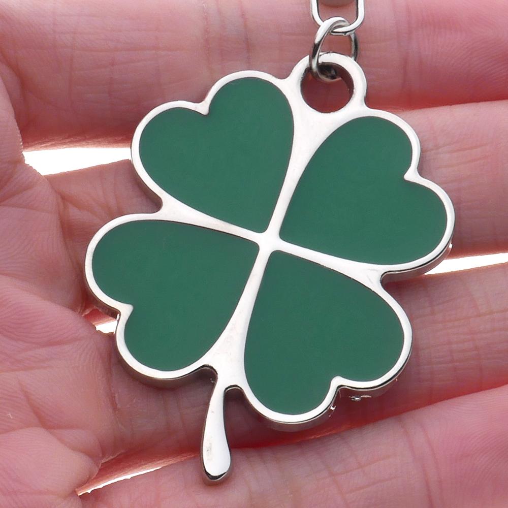 Hot Sale Creative Green Color Four-leaf Clover Fortune Keychain Key Chain Ring Pendant Bag Accessories Girls Cute Keyring Gifts