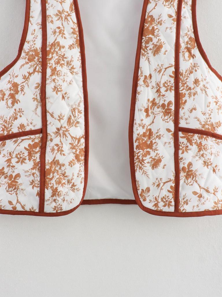 European & American Women's Fashion: 2024 Autumn/Winter Casual Printed Quilted Vest
