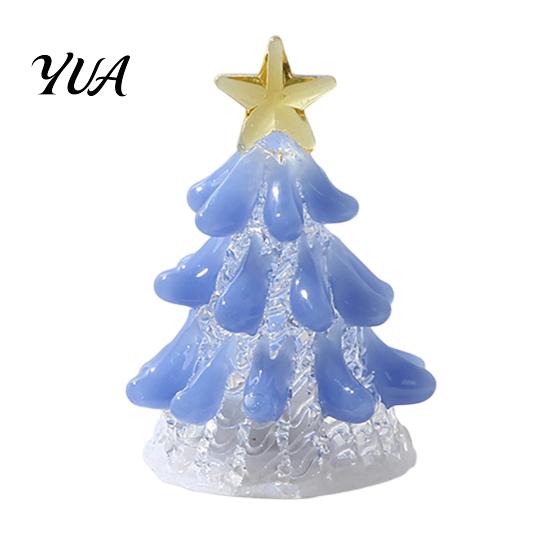 Handcrafted Holiday Keepsake Handmade Glass Christmas Tree Lighted Figurine, Mini Luminous Xmas Small Art Gift Night Light, Tabletop Decoration