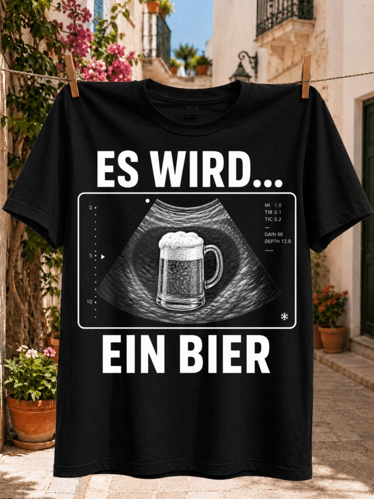 Es Wird Ein Bier With Ultrasound Image Of A Beer Glass And Humorous Gerunisex Baby Announceunisext Parody Unisex All Tshirt