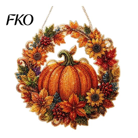 Christmas Party Decoration Pumpkin Acrylic Window Hanging Decor, Fall Harvest Wreath Ornament for Festive Pendant Thanksgiving Halloween, Indoor