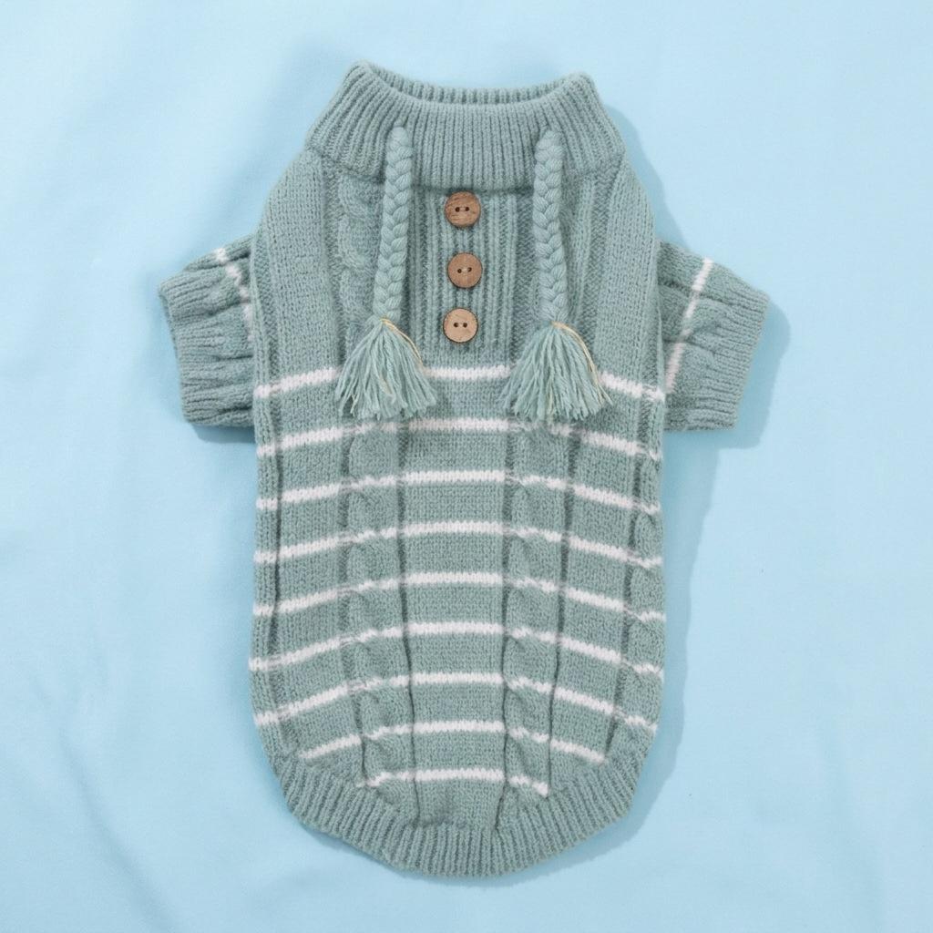 Tassel Decor Pet Knit Sweater Warm Two‑Legged Clothes Soft Striped Knitwear For Small Medium Dogs Cats Teddy Bichon Autumn Winter Daily Outfit