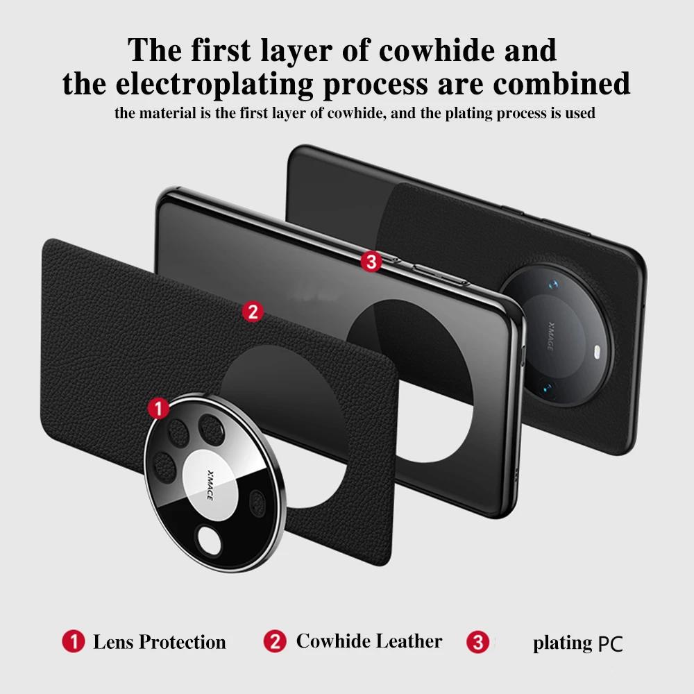 Genuine Cowhide Leather Phone Case for Huawei Mate 40 50 60 70 Pro Electroplating Bumper Full Lens Protection Back Cover Cases