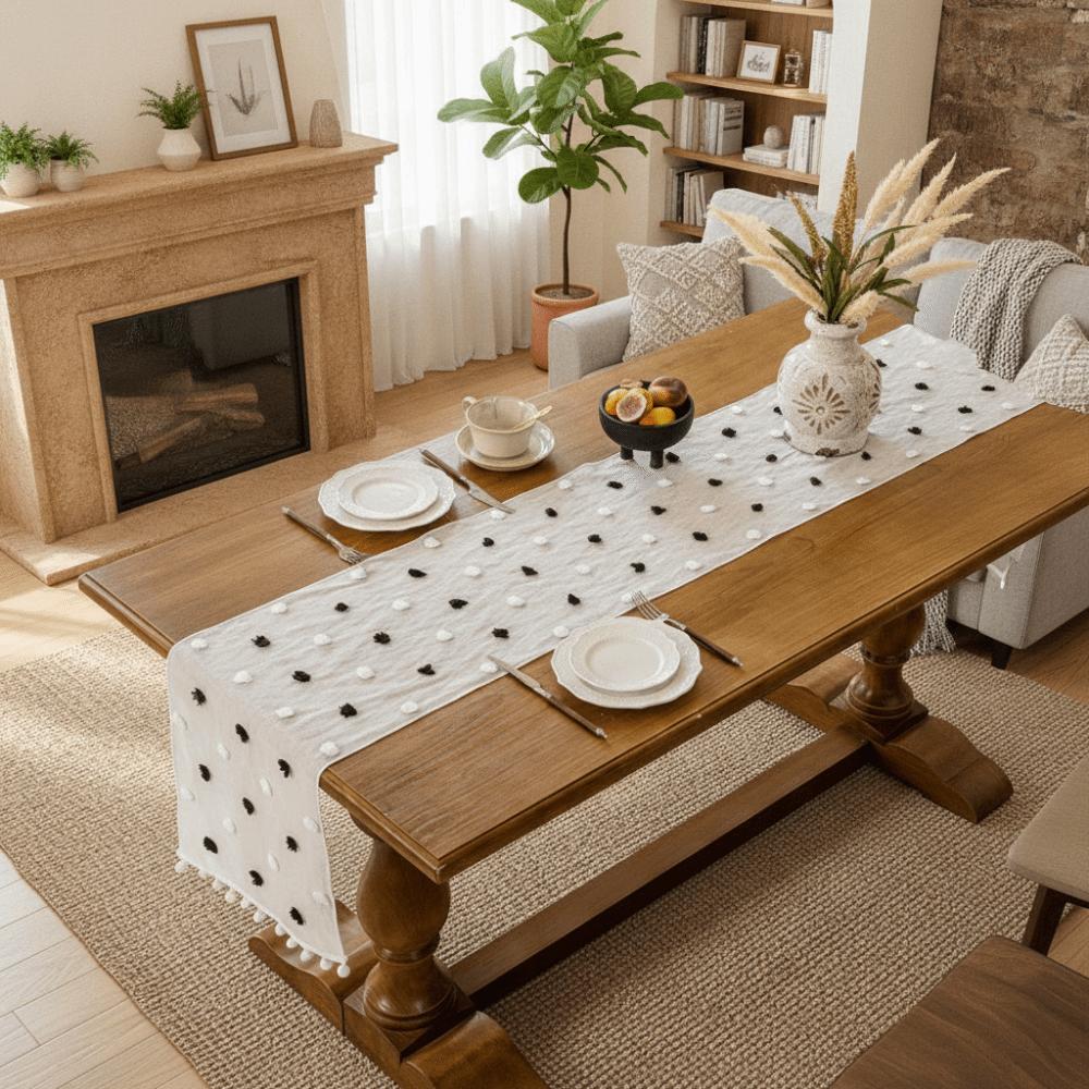 with 3D Pom-poms Lace Table Runner Nordic Style Table Linen Dining Table Cloth Party