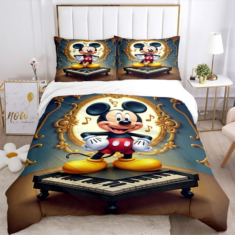 Mickey Mouse Piano Performance Print 3Pcs Bedding Setduvet Cover With 2 Bedropillowcase Home Birthday Gift