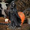 Halloween Black Robe Skeleton Figurine Gothic Cross Skeleton Resin Statue Sculpture Home Office Desktop Bookshelf Decoration Ornament Festival Gift