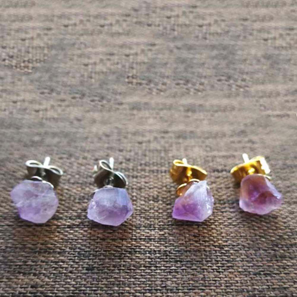 Rough Stone Purple Natural Amethyst Women Earrings Ear Studs Korean Style Amethyst Stud Earrings