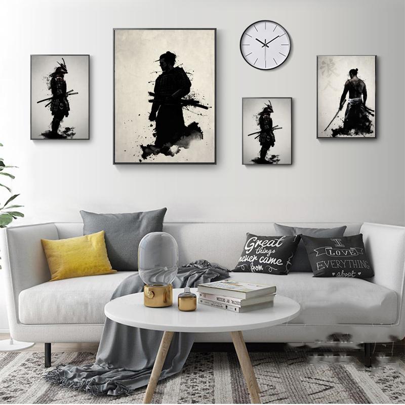 RELIABLI ART Samurai Watercolor Man Posters And Prints Canvas Painting Black And White Art Wall Pictures For Room NO FRAME