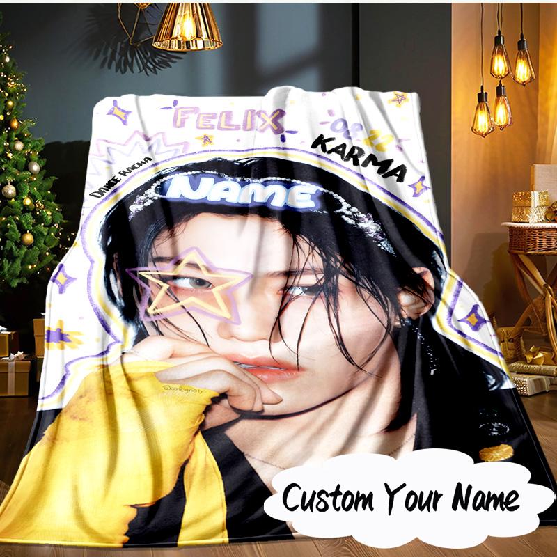 Custom Name K-pop Idol Collage Blanket Ideal Bedding Blanket Perfect for Travel, Camping, Living Rooms, Offices, Sofas, Fan Christmas gift