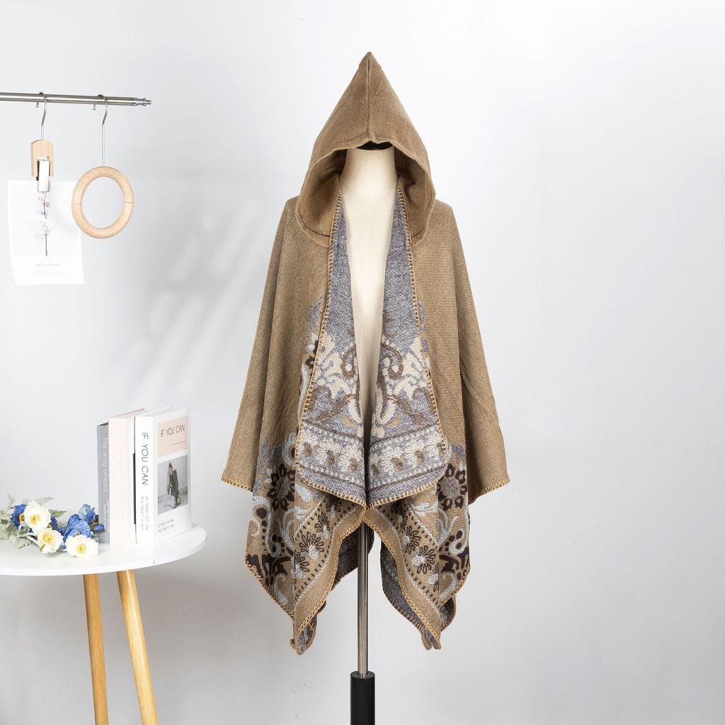 Retro Pattern Shawl Women'S Outdoor Travel Four Seasons Cardigan Air-Conditioned Room With Warm Cape