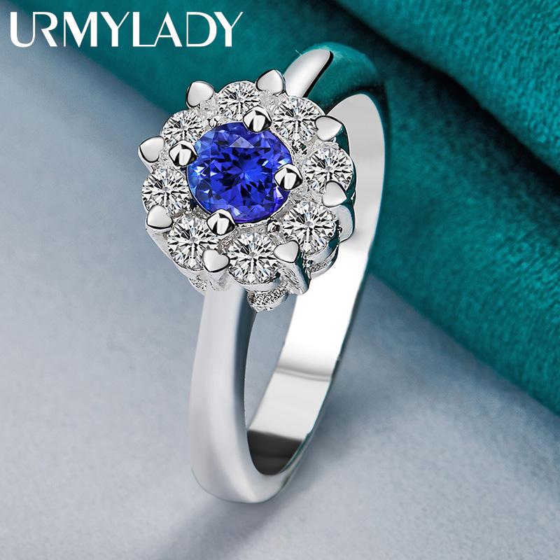 Кольцо из стерлингового серебра 925 пробы с синим цирконом 7-10 # для женщин, модные ювелирные изделия