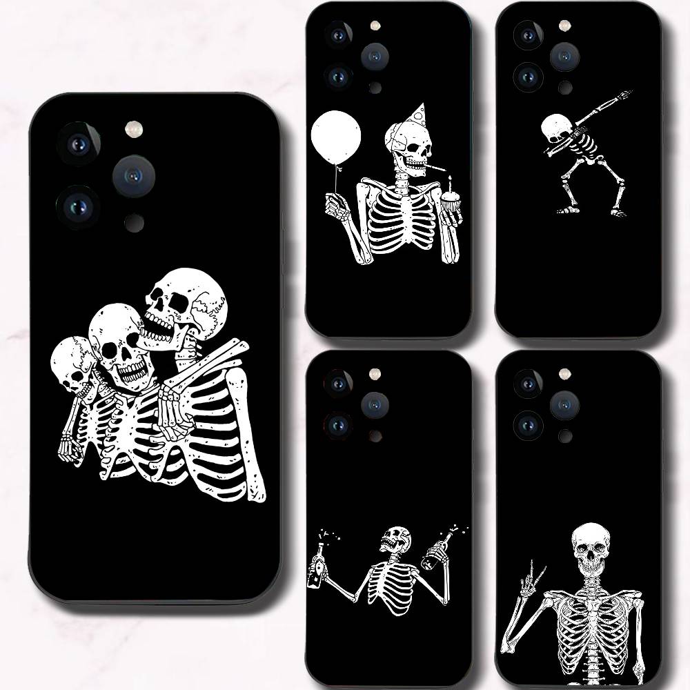 Skeleton Skull Phone Case Black Silicone Soft Shell For IPhone 17 16 15 14 13 12 11 Air Pro Max Plus Hot Sale