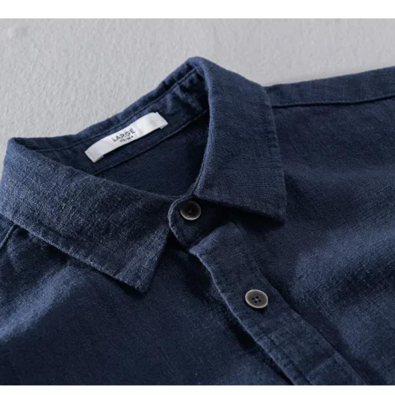 Long Sleeve Cotton Linen Man Shirts Summer Tops Classical Turn-down Collar Green Button Shirt Daily Men's Casual Shirt Beach Breathable Shirt