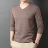 Весенняя новинка, хлопковая футболка с V-образным вырезом и длинными рукавами, мужская модная повседневная свободная мужская рубашка в корейском стиле
