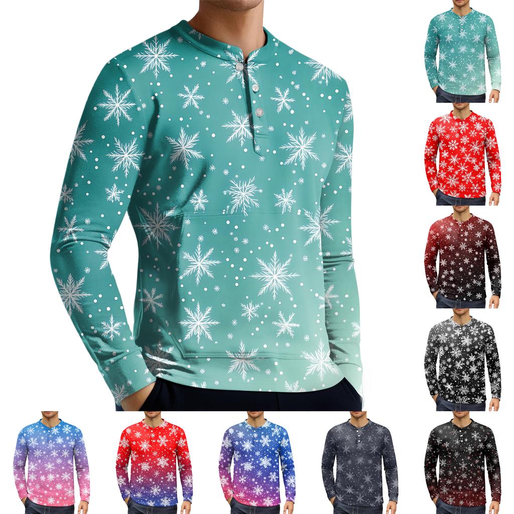 Men's Casual Button-Down Sweatshirt Fashion Printed Long Sleeve Shirt Pullover