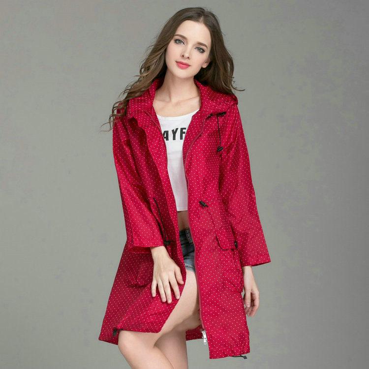 Foldable Cuffs Laydies Dress Style Fashion Women Waterproof Rainwear Windproof with HatLight Rain Coat Plus Size