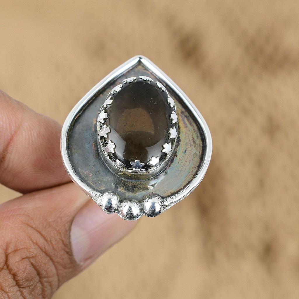 Mothers Day Deal 925 Silver Smokey Quartz Gemstone Root Chakra Handcrafted Ring