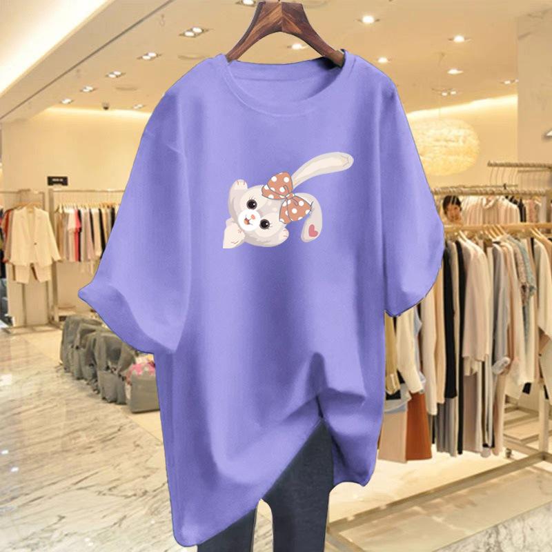 Хлопковая футболка с коротким рукавом женская 2025 новая одежда лето зарубежный стиль с рукавом до локтя топ летняя одежда