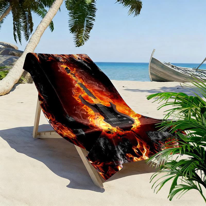 Fire Guitar Print Beach Towel, Large Soft Quick Dry Towel for Beach Camping Swimming