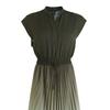 Stand Collar V-neck Flying Sleeve Elastic Waist Drawstring Summer Dress Gradient Color Pleated