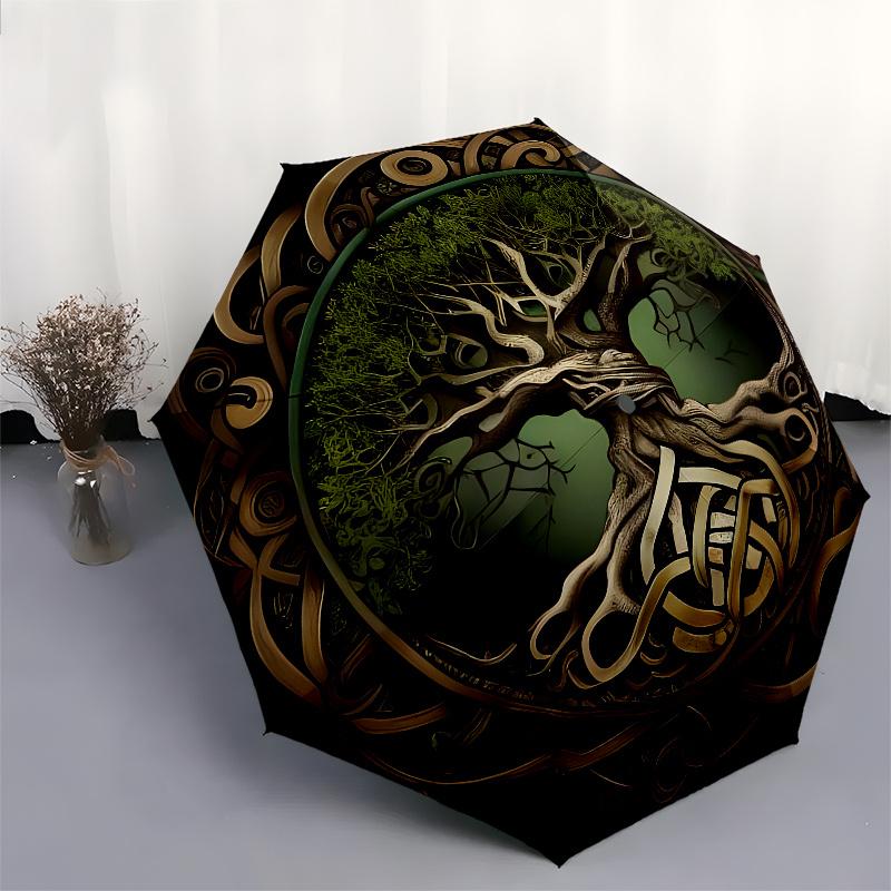 Celtic Tree of Life themed, Eight ribbed, Self folding umbrella Is Suitable for Everyday Outdoor Use and Is An Ideal Gift for Friends and Fa