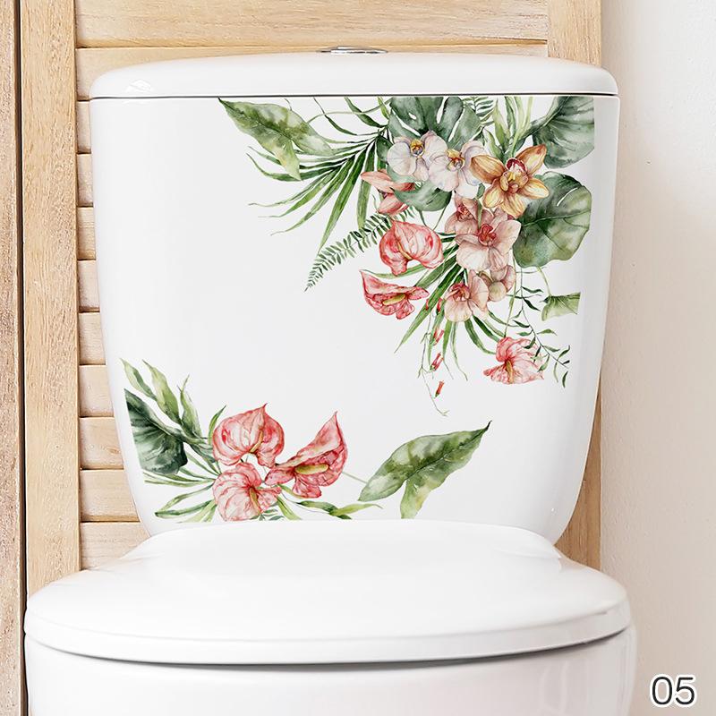 Green Plant Leaves Flower Wall Sticker Bathroom Toilet Decor Living Room Cabinet Home Decoration Decals Beautify Self Adhesive M